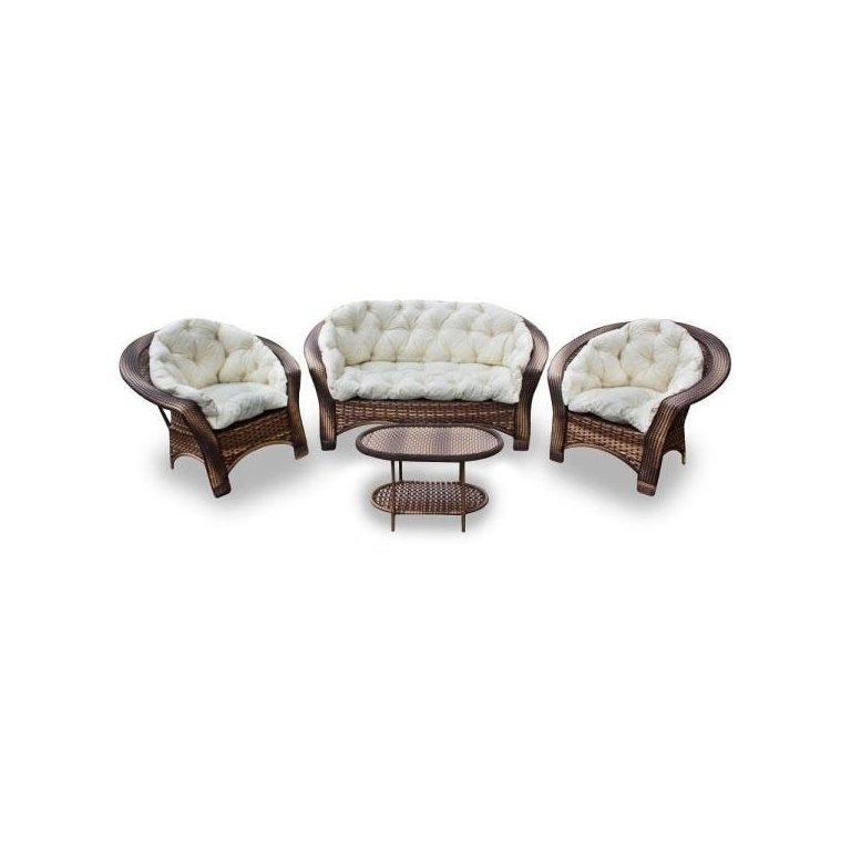 Conjunto de Sofá Fibra Sintética 19 - 1 Sofá 2 L + 2 Poltronas + 1 Mesa Centro - Tecido Duna Cru