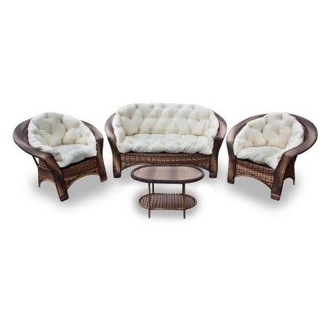 Conjunto de Sofá Fibra Sintética 19 - 1 Sofá 2 L + 2 Poltronas + 1 Mesa Centro - Tecido Duna Cru