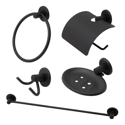 Kit Acessórios P/ Banheiro Aço Inox 5 Peças Preto Fosco