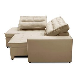 Sofá de Canto Retrátil e Reclinável com Molas 2,50x2,00 Esq Virginia Suede Bege Adonai Estofados - 5