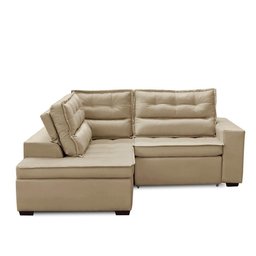 Sofá de Canto Retrátil e Reclinável com Molas 2,50x2,00 Esq Virginia Suede Bege Adonai Estofados - 7
