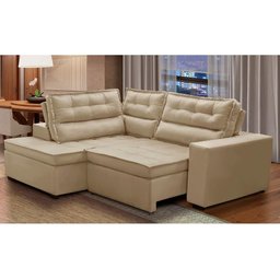 Sofá de Canto Retrátil e Reclinável com Molas 2,50x2,00 Esq Virginia Suede Bege Adonai Estofados - 1