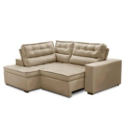 Sofá de Canto Retrátil e Reclinável com Molas 2,50x2,00 Esq Virginia Suede Bege Adonai Estofados - 4