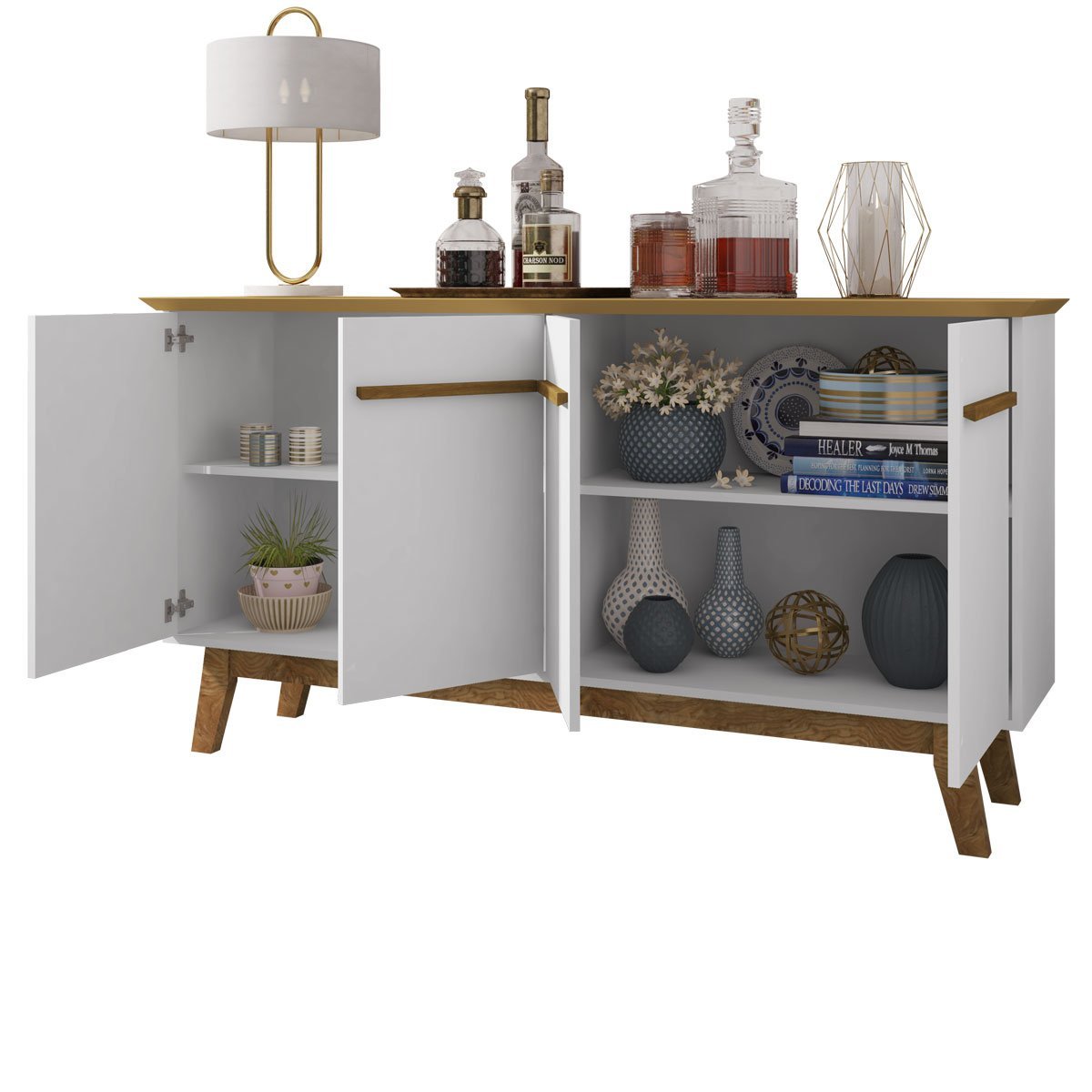 Aparador Buffet Opala com 4 Portas tampo MDF Branco/Cinamomo Sala de Jantar - 3