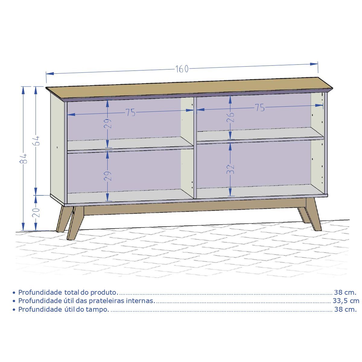 Aparador Buffet Opala com 4 Portas tampo MDF Branco/Cinamomo Sala de Jantar - 5