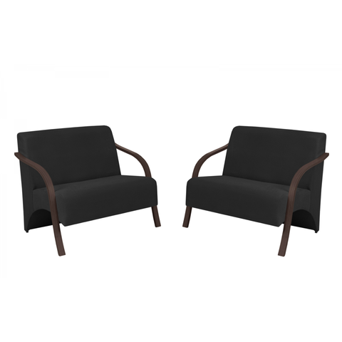 Kit 2 Poltronas Namoradeira 2 Lugares Vênus D Salla Suede Braço Madeira Preto