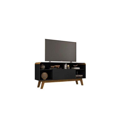 Rack Lazuli Preto Fosco/cinamomo - Bechara Móveis
