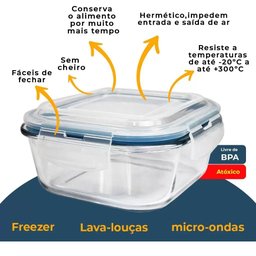 Kit 2 Potes Vidro Hermético Trava Mais Quadrado 800ml - 3