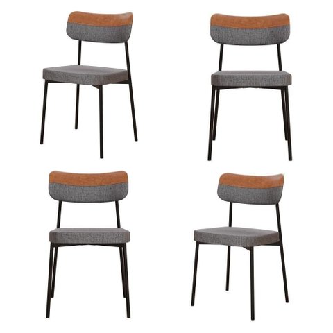 Cadeira Mynna Fixa C/4 Pes 525 X 470 X 790 Mm C/4 Un. Crt.cinza/courino Caramelo Crt.cinza/courino