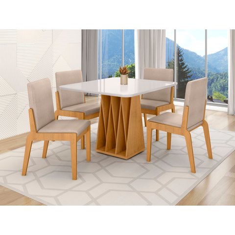 Conjunto Mesa com 4 Cadeiras Orquestra Marrom/Marromle/Off White