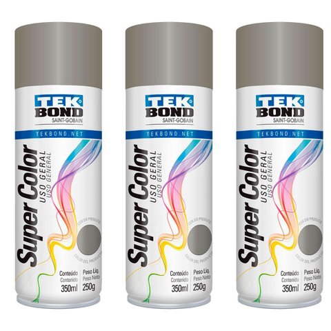 Kit 3 Tinta Spray Uso Geral 350ml Cor Platina Tekbond