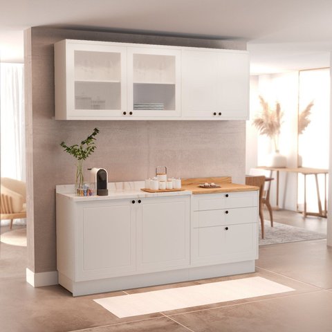 Cozinha Compacta 4 Peças 6 Portas 3 Gavetas 1 Tampo Sevilha
