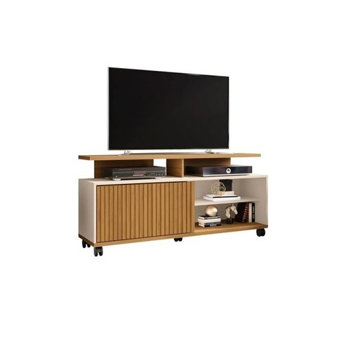 Rack para TV Topázio Ripado Cinamomo com Off White-Bechara