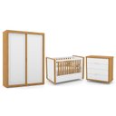 Ver imagem 1 de Dormitório Tutto New 2 Portas, Cômoda 4 Gavetas e Berço Branco Soft/Freijó - Matic Móveis