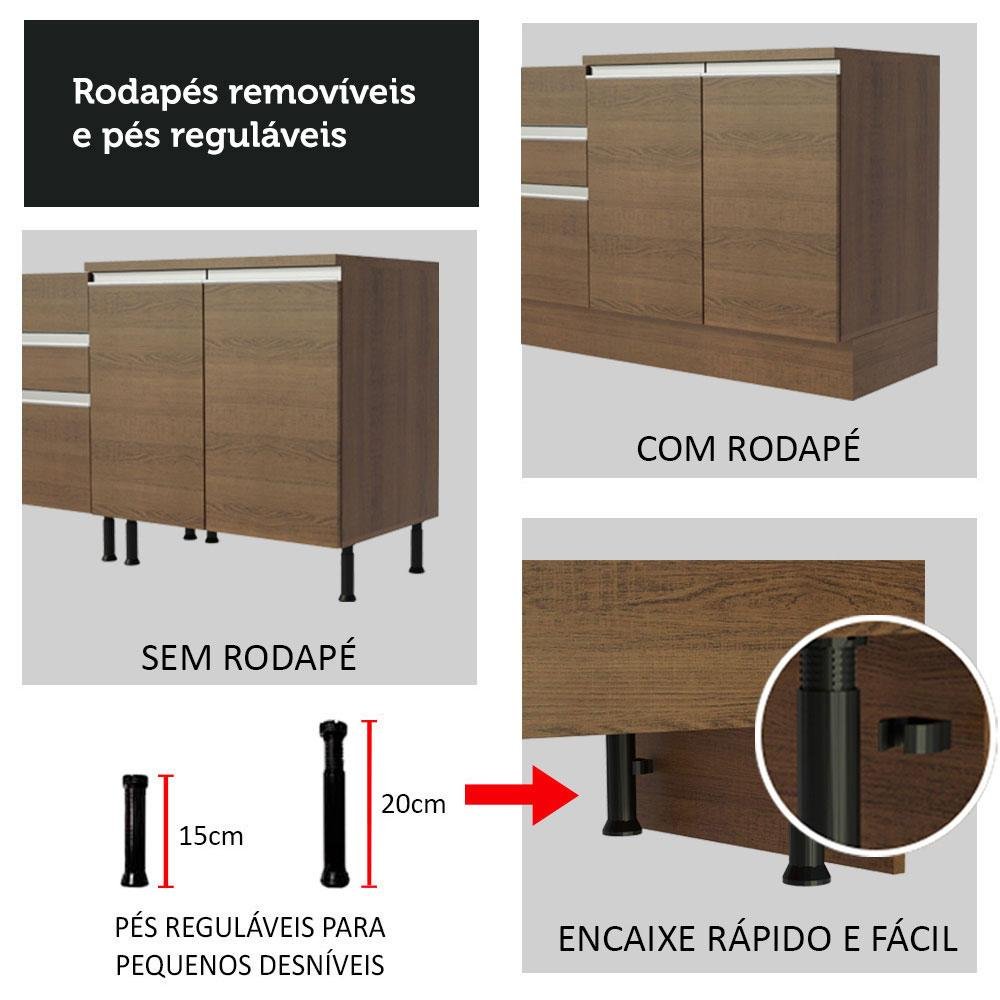 Balcão Gabinete de Pia Armário de Cozinha 120 x 60 cm 1 Porta 2 Gavetas Rustic (Sem Tampo) Glamy Madesa - 9