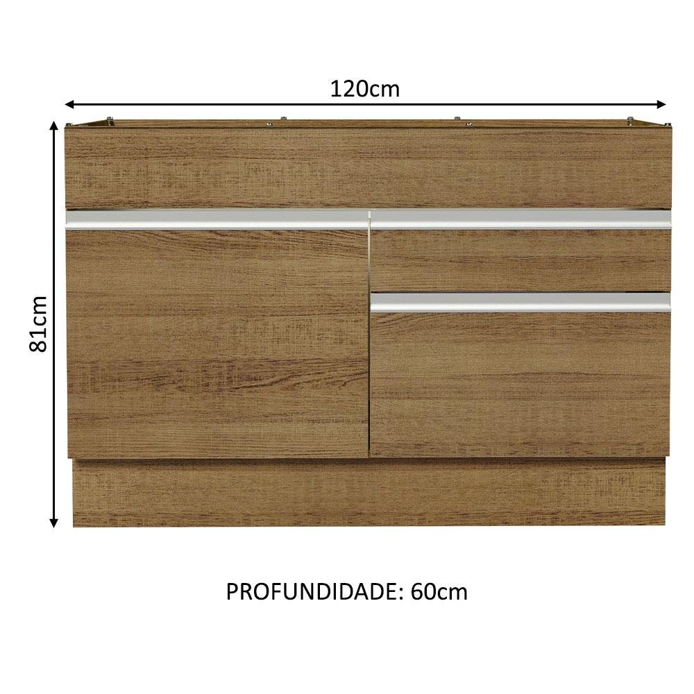 Balcão Gabinete de Pia Armário de Cozinha 120 x 60 cm 1 Porta 2 Gavetas Rustic (Sem Tampo) Glamy Madesa - 3