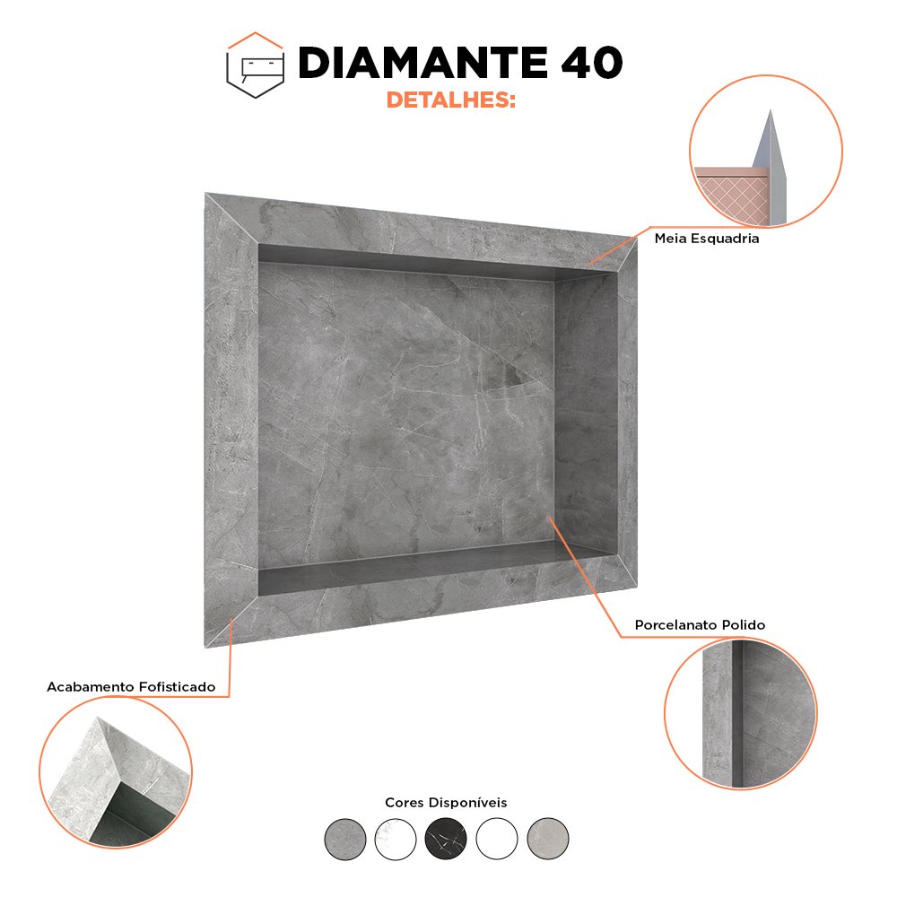 Nicho Para Banheiro Diamante em Porcelanato Polido 40x30 Cinza - Cozimax - 2