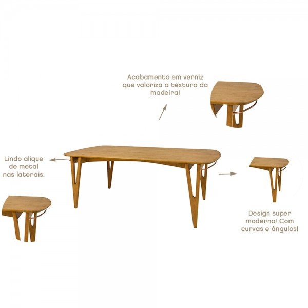 Conjunto Sala de Jantar Mesa 180x90 com 6 Cadeiras Prime Wood - 4