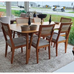 Conjunto Sala de Jantar Mesa 180x90 com 6 Cadeiras Prime Wood - 1