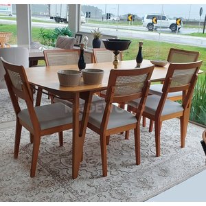 Conjunto Sala de Jantar Mesa 180x90 com 6 Cadeiras Prime Wood