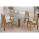Ver imagem 1 de Conjunto: Mesa de Cozinha Pietã¡ Curvo 120cm + 4 Cadeiras Maldivas Madeira Naturale/off White -