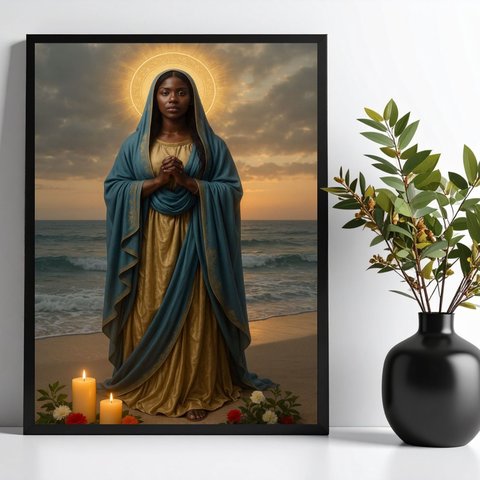 Quadro Santa Sara Kali - Praia Velas 33x24cm:moldura Branca