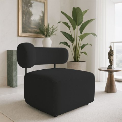 Poltrona Decorativa Orgânica Maya Veludo Ferro Preto - Pallazio