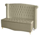 Ver imagem 1 de Kit Cabeceira de Cama Box e Calçadeira Baú Luxo Queen 160 Cm Suede Bege Eli Móveis