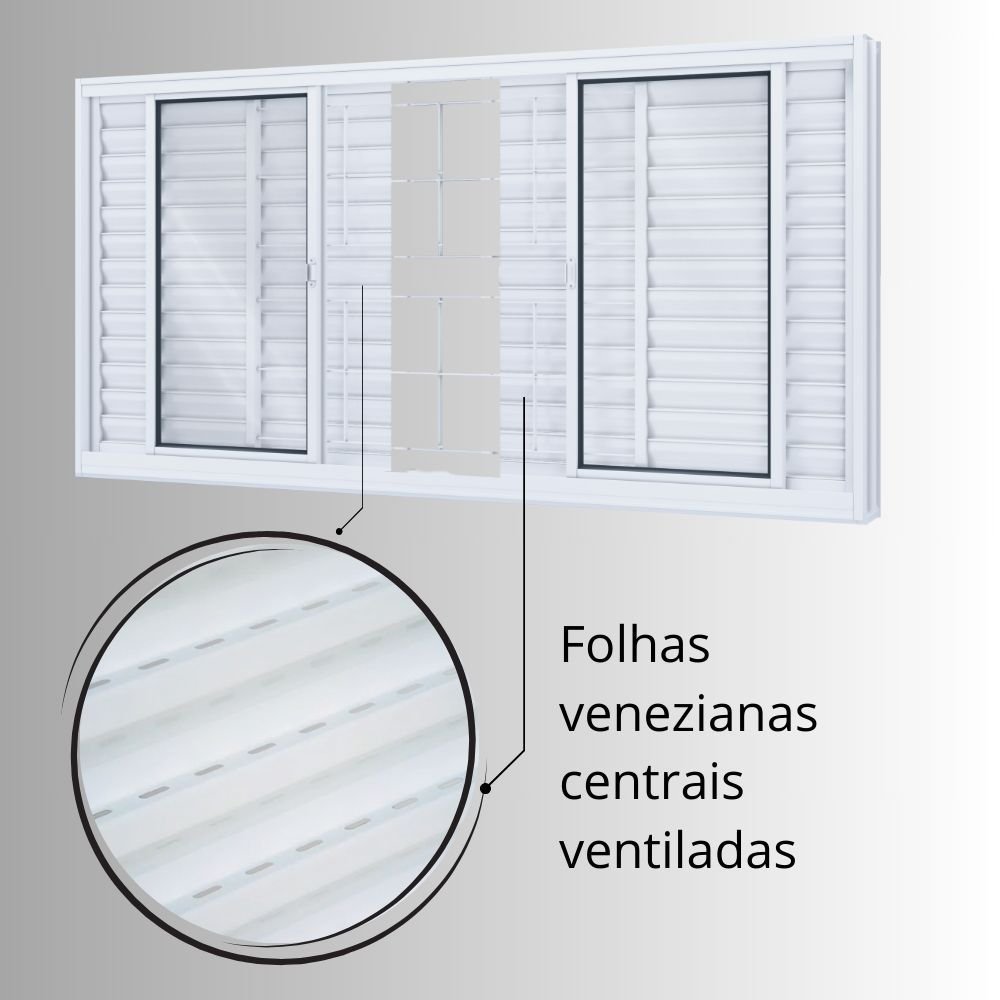 Janela de Aço Veneziana 100x200cm 6 Folhas com Grade Quadrada Facilita Lucasa  - 8