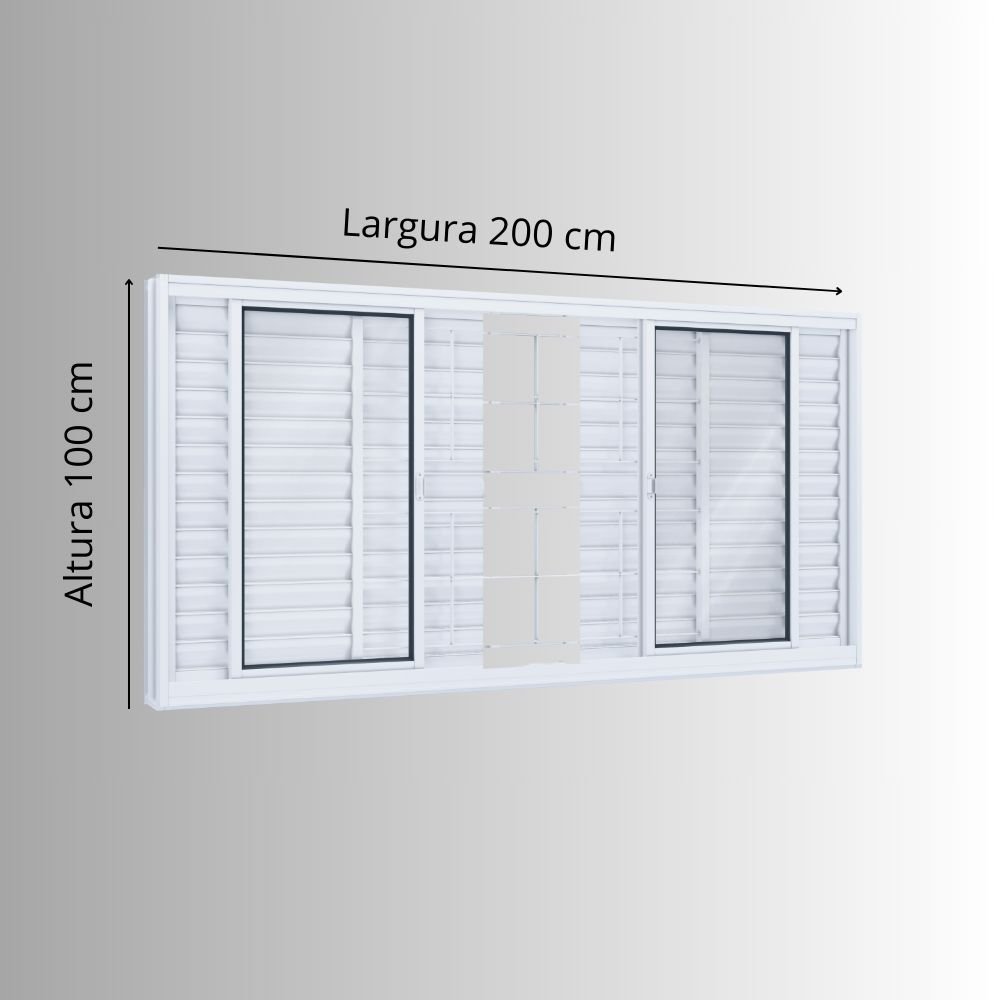 Janela de Aço Veneziana 100x200cm 6 Folhas com Grade Quadrada Facilita Lucasa  - 9