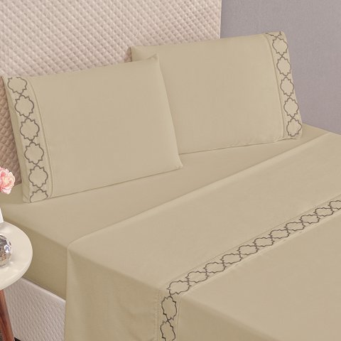 Jogo de Cama Infinity Casal Padrão 4 Peças - Tecido Micropercal 300 Fios - Caqui