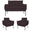 Ver imagem 1 de Kit 02 Poltronas + Namoradeira Pé Metal Preto Recepção Sala Cor:cinza