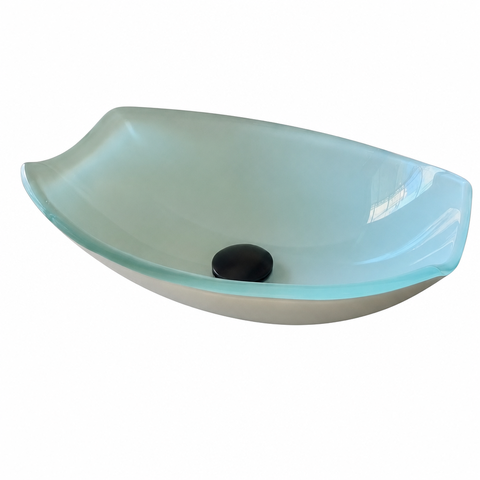 Cuba de Apoio em Vidro Branco Oval Banheiro 39X28X10CMDE Vidro 10mm 4022