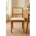 Ver imagem 1 de Kit 8 Cadeiras de Jantar Luxo Madeira Maciça Mel Encosto Telinha Palha Estofada Veludo Bege Rubi