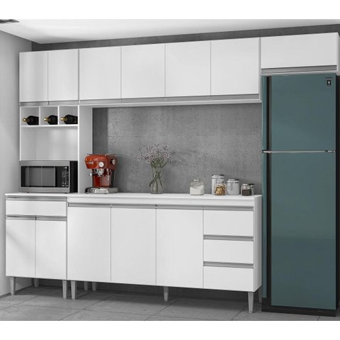 Cozinha Modulada 4 Peças Andréia 280cm Branco com Tampo Ajl