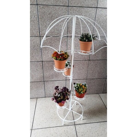 Suporte Para 5 Vasos em forma de Guarda chuva com Pedestal Branco