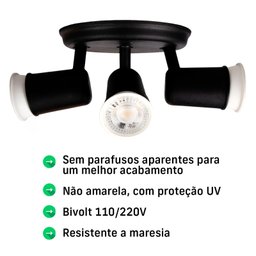 Spot Sobrepor Direcionável Articulado 3 Gu10 Mr16 Dicroica Cor:preto - 4