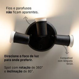 Spot Sobrepor Direcionável Articulado 3 Gu10 Mr16 Dicroica Cor:preto - 5