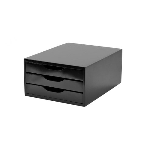 Conj. 2 Caixas Arquivos Gaveteiro Em MDF Black Piano Com 3 Gavetas Black 3362 Souza