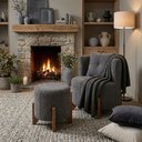 Ver imagem 3 de Kit Poltrona e Puff Luna Decorativa Curvo Orgânico Boucle Cinza Escuro Montanaris Decor