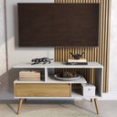 Ver imagem 1 de Rack Retrô para TV até 55 Polegadas MDF 90cm Pés em Madeira Maciça Aparador Estante com Porta Nicho