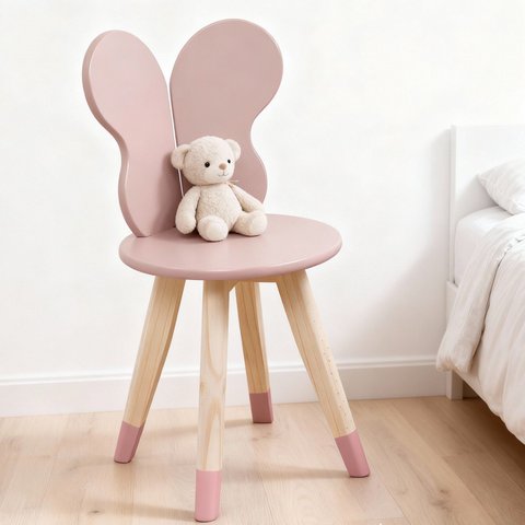 Cadeira Modelo Borboleta Infantil Reforçada Pés Madeira Colorê Rosê