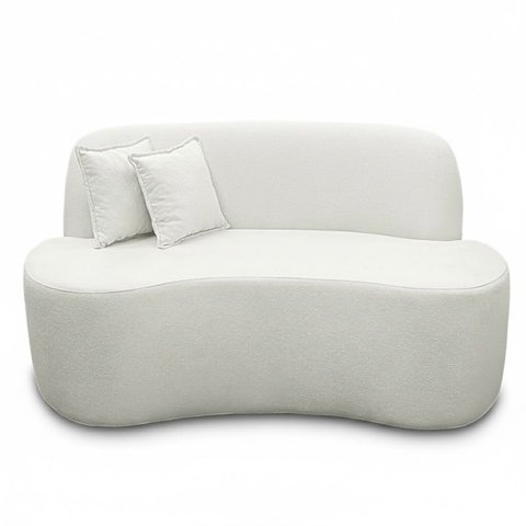 Sofá Ondulado Orgânico Pequeno 2 Lugares Sala Bouclé:bouclé Branco