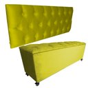 Ver imagem 2 de Kit Cabeceira e Recamier Luna Capitonê Baú King Suede Liso Amarelo Rbl