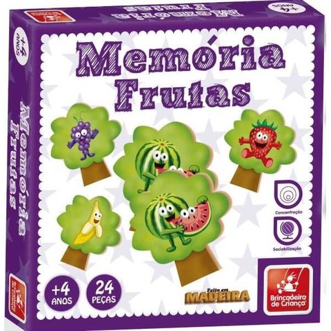 Jogo da Memória Frutas 24 Peças em Madeira Brincadeira de Criança