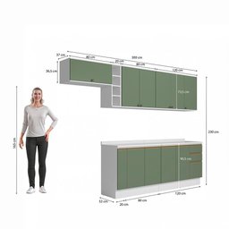 Armário de Cozinha Completa 100% Mdf 300cm Branco/verde Celeste Kappesberg - 4 Armário de Cozinha Completa 100% Mdf 300cm Branco/verde Celeste Kappesberg - 4