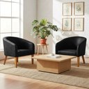 Ver imagem 1 de Poltrona Sala Decorativa Kit 2 Stella Pé Madeira Trapézio Castanho Sintético Pu D03 - D’Rossi
