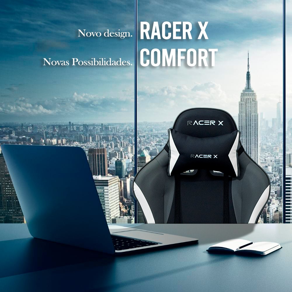 Cadeira Gamer Racer X Comfort de Escritório Ergonômica Giratória Cinza - 3