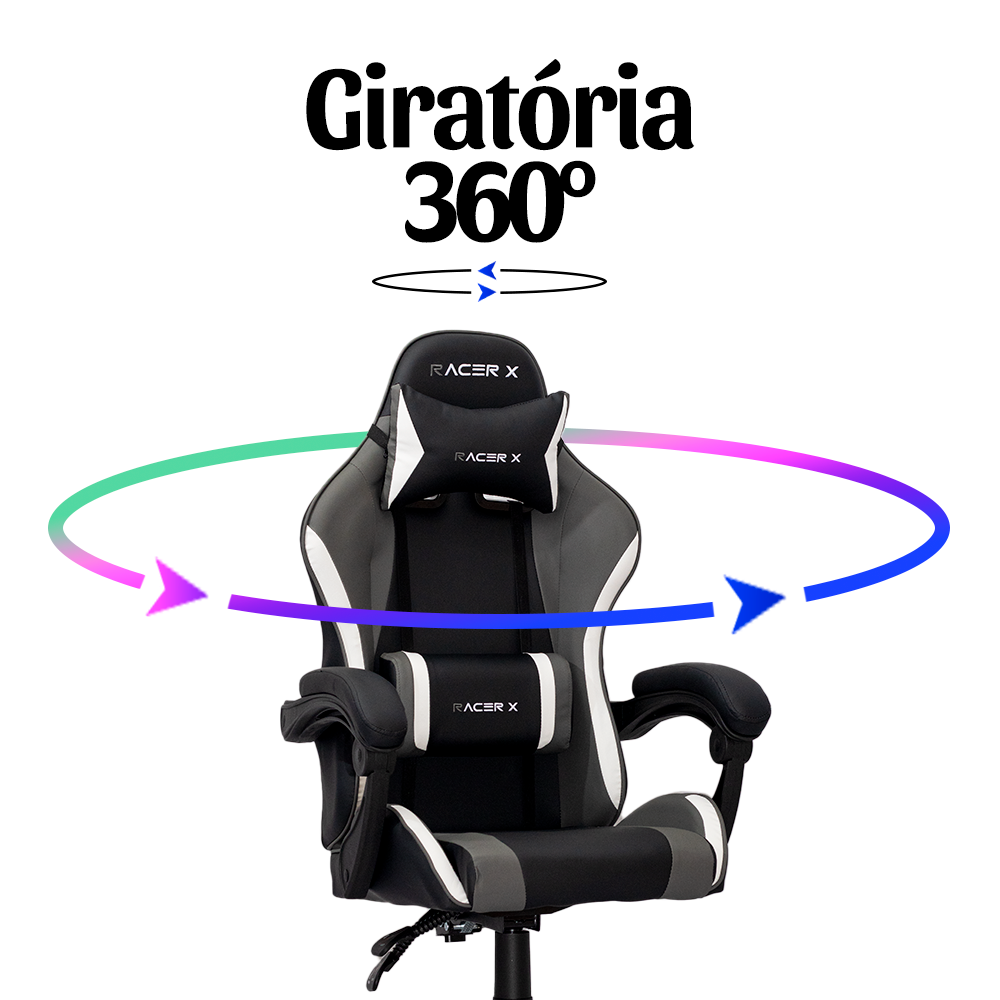 Cadeira Gamer Racer X Comfort de Escritório Ergonômica Giratória Cinza - 8