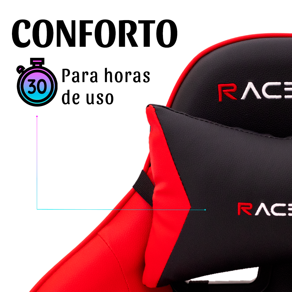Cadeira Gamer Racer X Comfort de Escritório Ergonômica Giratória Vermelha - 4